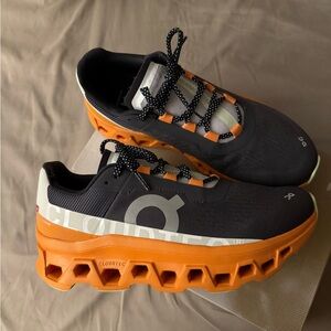 On CloudMonster Running Men's Black and Orange Running Shoes 8.5